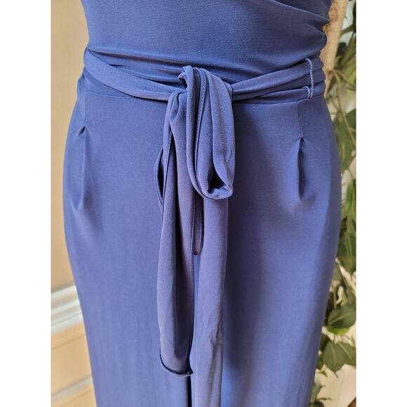 R and M Richards Jumpsuit Women Size 6 Blue One Shoulder Tie Waist Wide Leg - Picture 9 of 16